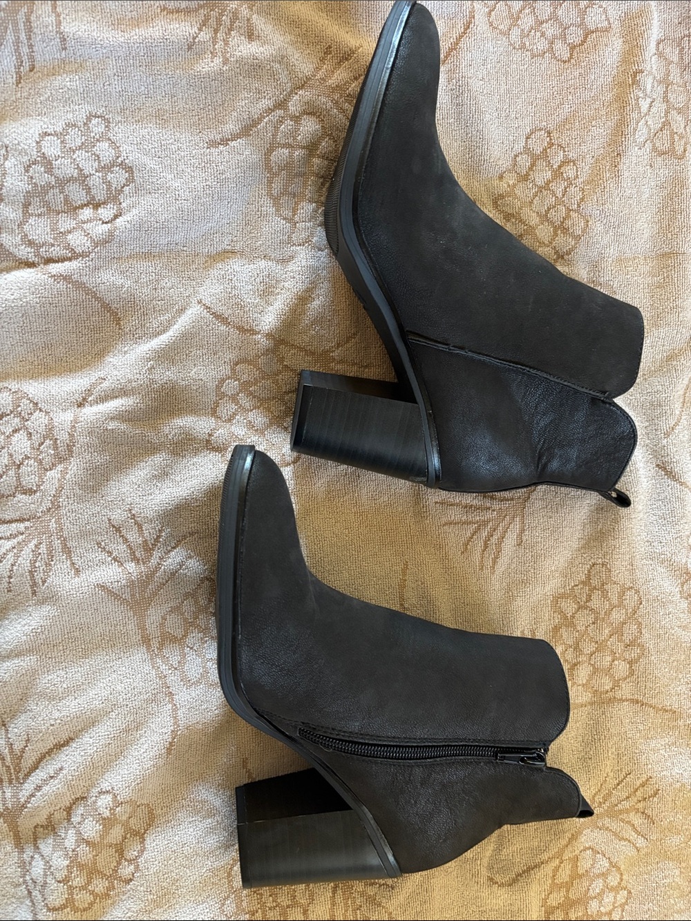 MIA Black Suede Ankle Booties with Block Heel